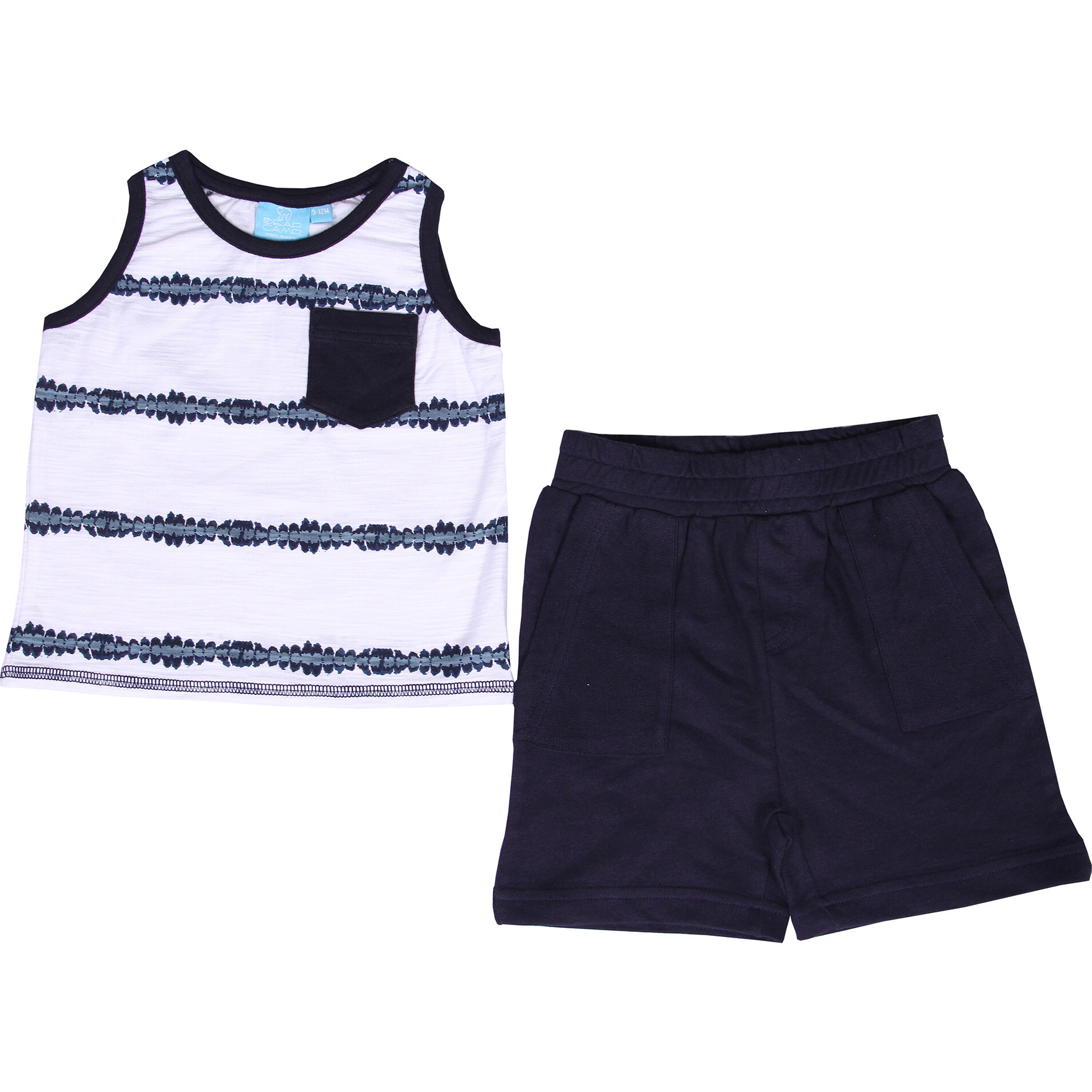 Baby Dip Dye Stripe Tank and Cargo Pocket Jogger Short Set, White - Mixed Apparel Set - 1
