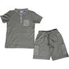 Novelty Stripe Contrast Pocket Henley 2 Piece Set, Pine - Mixed Apparel Set - 1 - thumbnail