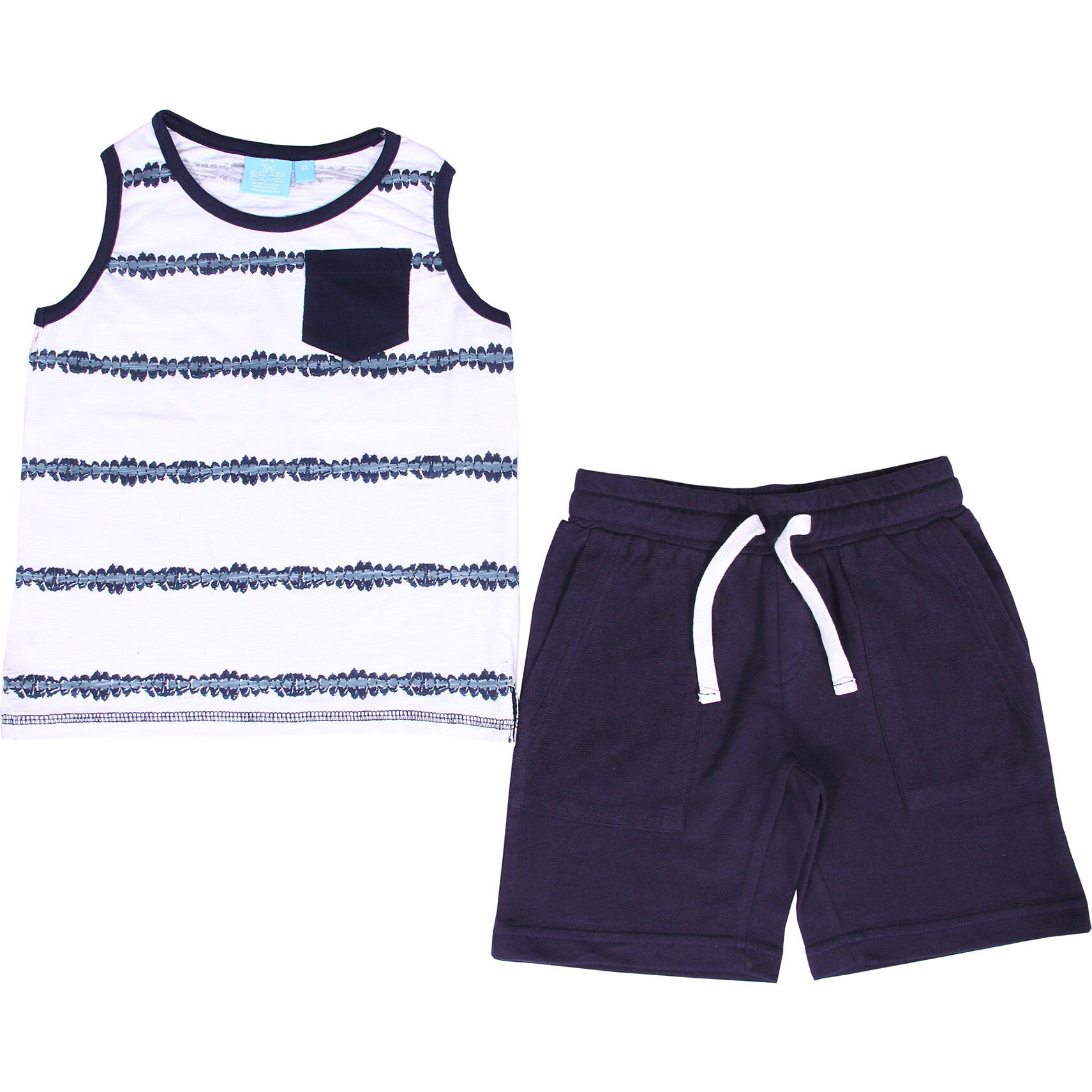 Dip Dye Stripe Tank and Cargo Pocket Jogger Short Set, White - Mixed Apparel Set - 1