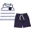 Dip Dye Stripe Tank and Cargo Pocket Jogger Short Set, White - Mixed Apparel Set - 1 - thumbnail