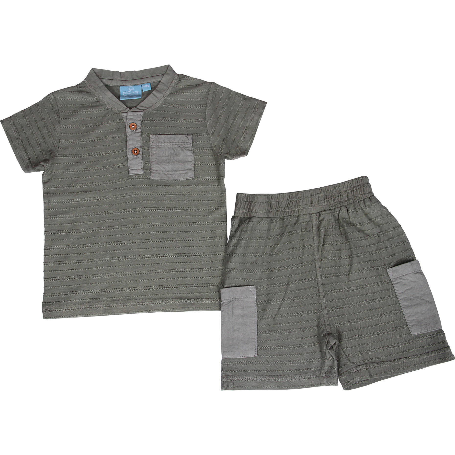 Baby Novelty Stripe Contrast Pocket Henley 2 Piece Set, Pine - Mixed Apparel Set - 1