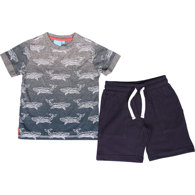 Origami Ombre Whale 2 Piece Set, True Navy - Mixed Apparel Set - 1
