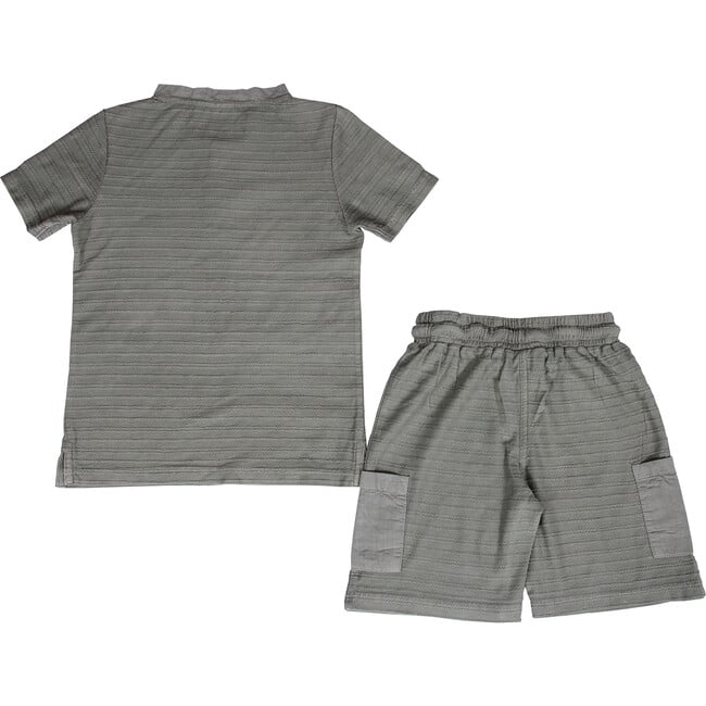 Novelty Stripe Contrast Pocket Henley 2 Piece Set, Pine - Mixed Apparel Set - 2