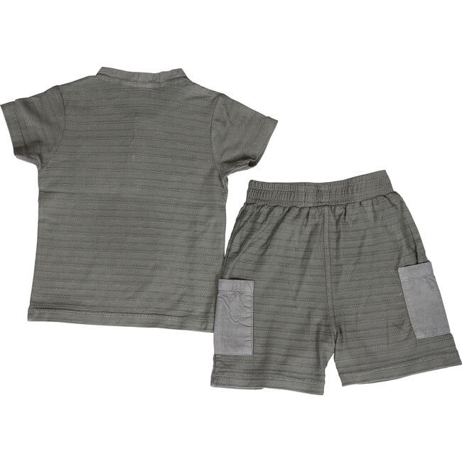 Baby Novelty Stripe Contrast Pocket Henley 2 Piece Set, Pine - Mixed Apparel Set - 2