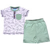 Baby Origami Dino 2 Piece Set, White and Green - Mixed Apparel Set - 1 - thumbnail