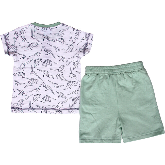 Baby Origami Dino 2 Piece Set, White and Green - Mixed Apparel Set - 2