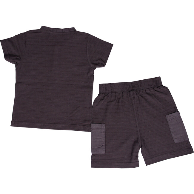 Baby Novelty Stripe Contrast Pocket Henley 2 Piece Set, Charcoal - Mixed Apparel Set - 2