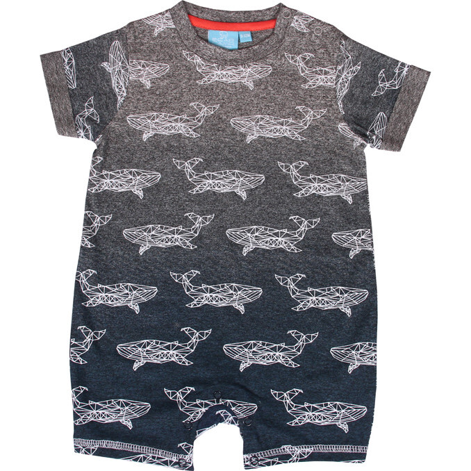 Baby Origami Ombre Whale Romper, True Navy - Rompers - 1