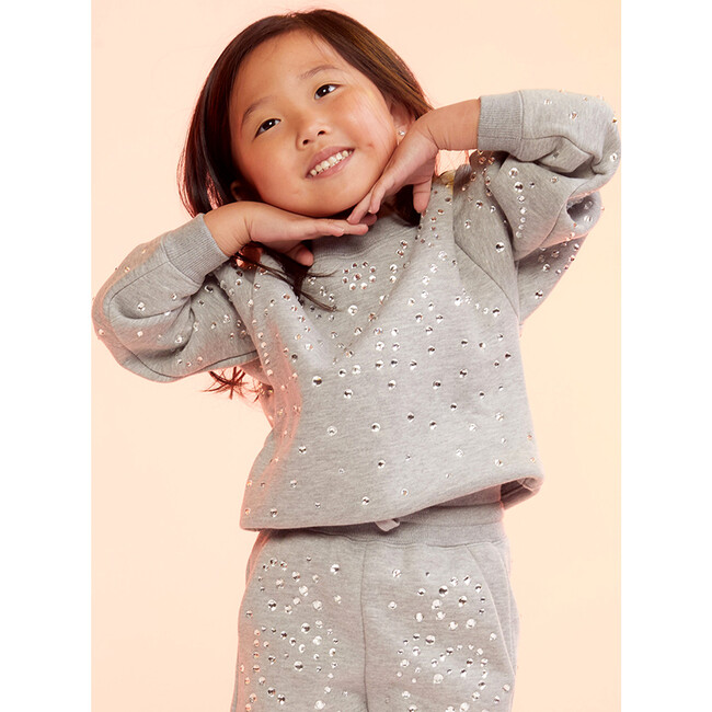 Kids Rhinestone Sweatshirt, Heather Grey - Sweatshirts - 2