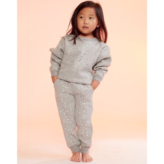 Kid Rhinestone Jogger, Heather Grey - Pants - 2