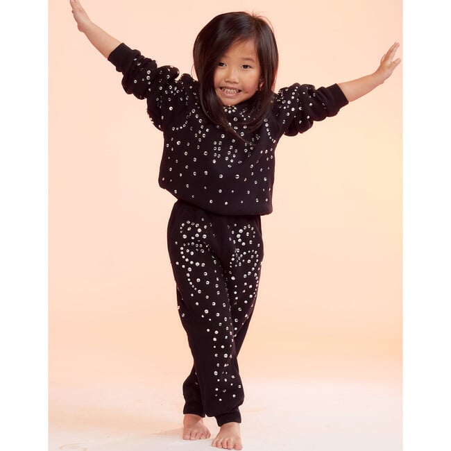 Kid Rhinestone Jogger, Black - Pants - 3