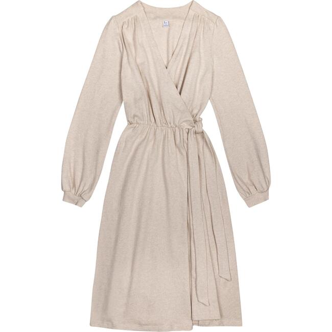 Women's Knitted Wrap Dress, Beige Melange - Dresses - 1