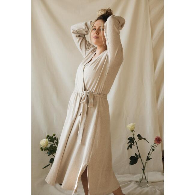 Women's Knitted Wrap Dress, Beige Melange - Dresses - 2