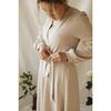 Women's Knitted Wrap Dress, Beige Melange - Dresses - 4