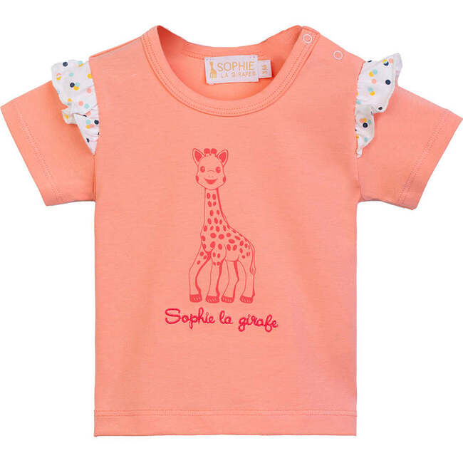 Giraffe Print Ruffle T-Shirt, Peach
