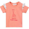 Giraffe Print Ruffle T-Shirt, Peach - T-Shirts - 1 - thumbnail