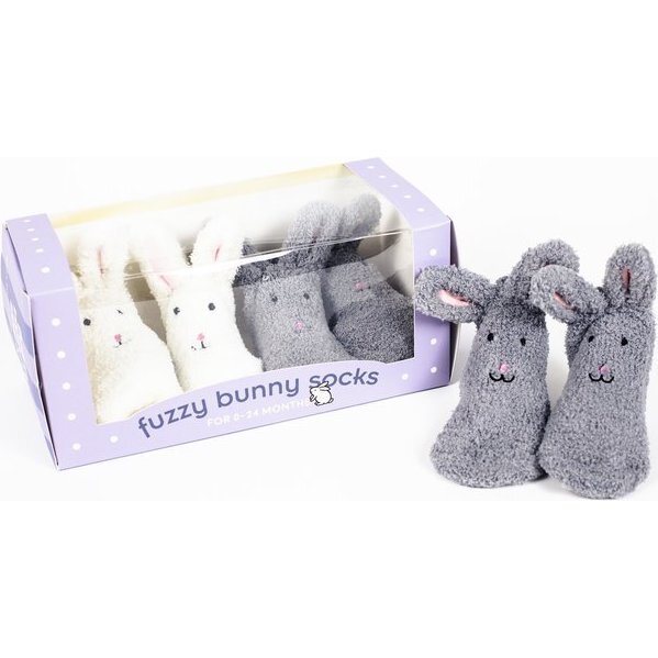 Fuzzy Bunny Socks, Grey and White - Socks - 1