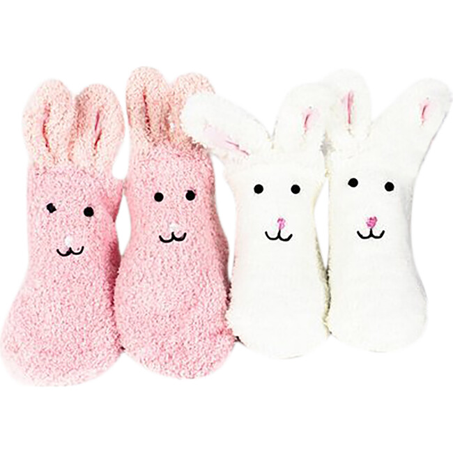 Fuzzy Bunny Socks, Pink and White - Socks - 1