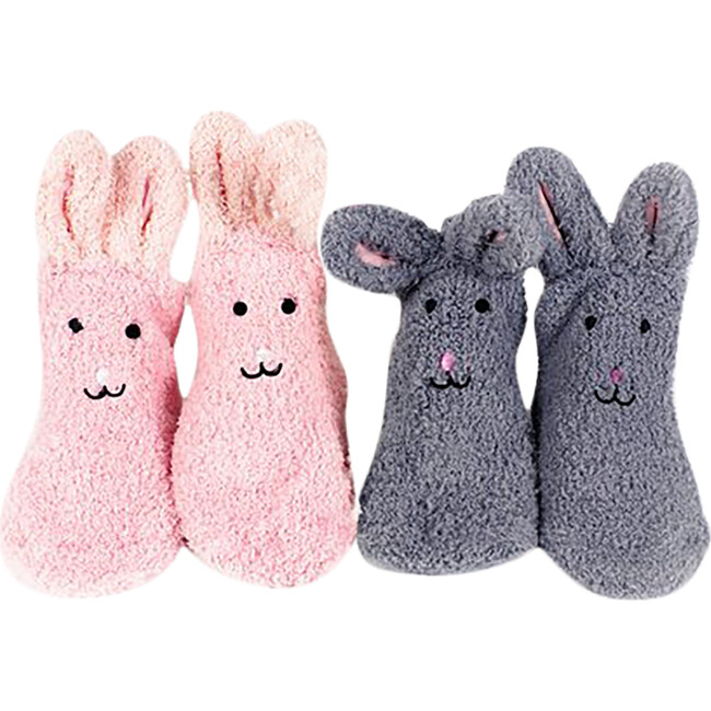 Fuzzy Bunny Socks, Pink and Gray - Socks - 1