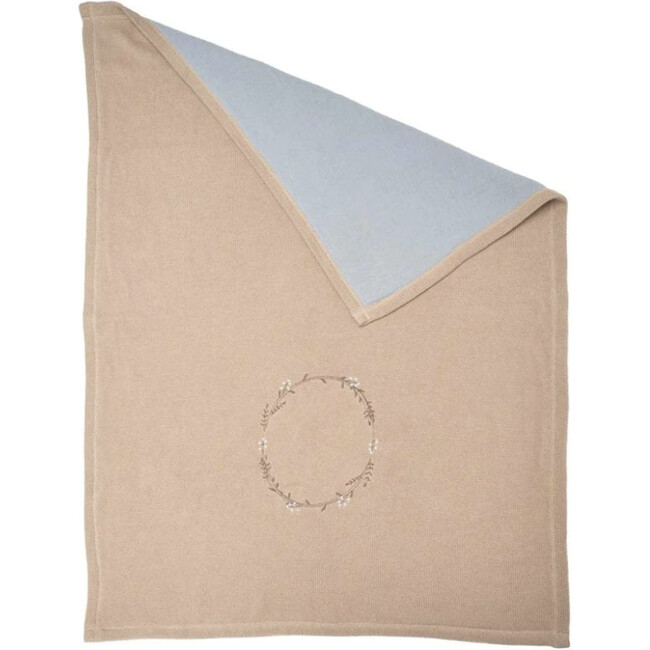 Wreath Double Sided Blanket, Blue and Tan - Blankets - 1