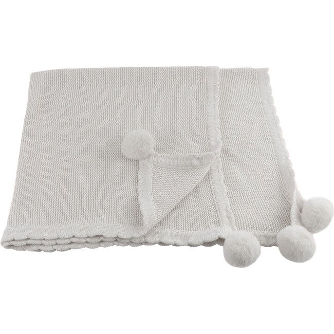 Pom Pom Blanket, Grey - Blankets - 1