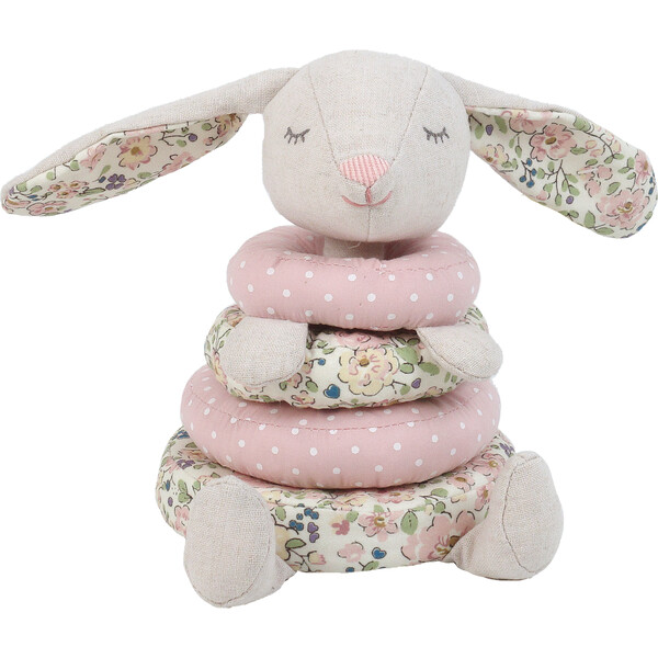 Petit Bunny Ring Stacker Toy, Pink and White Floral MON AMI Blocks