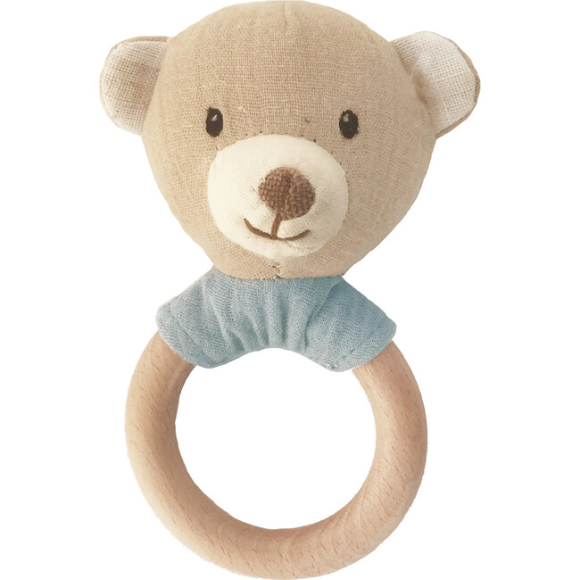 Petit Bear Rattle & Swaddle Set, Blue and Tan - Rattles - 3