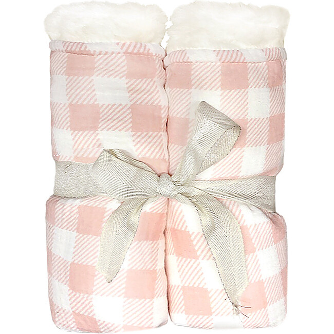 Faux Fur Blanket, Pink Gingham - Blankets - 1