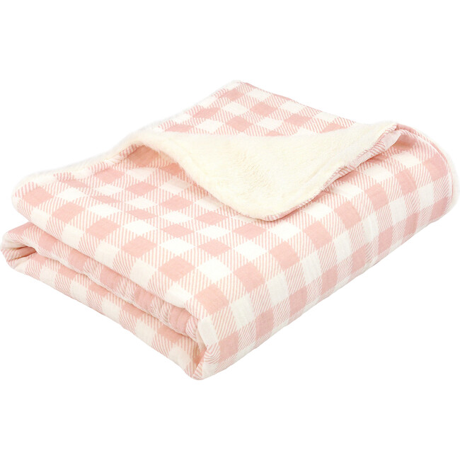 Faux Fur Blanket, Pink Gingham - Blankets - 2