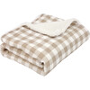 Faux Fur Blanket, Tan Gingham - Blankets - 2