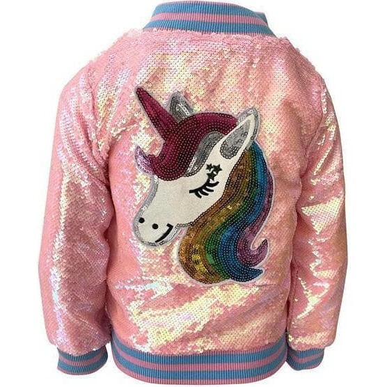 Pretty in Pink Unicorn Sequin Bomber, Pink - Jackets - 1