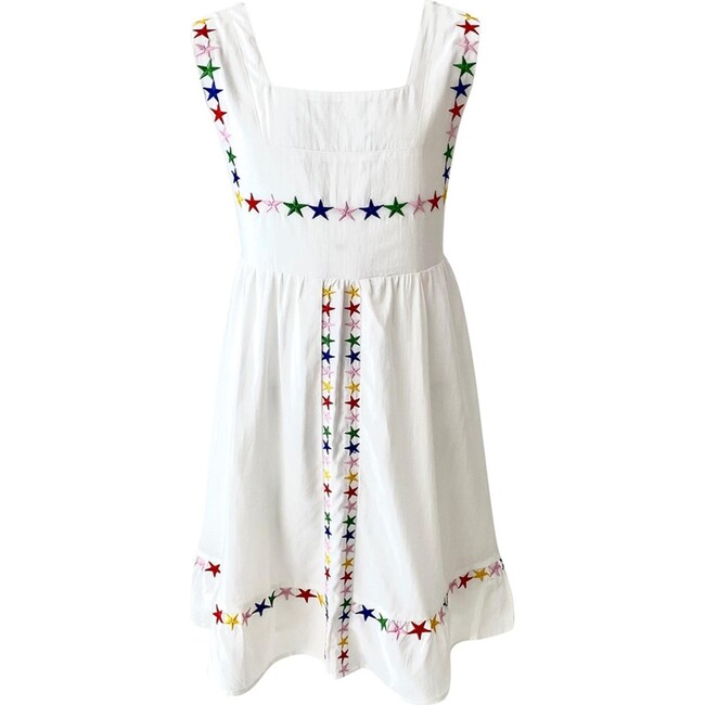 Rainbow Stars Day Dress, White - Dresses - 1