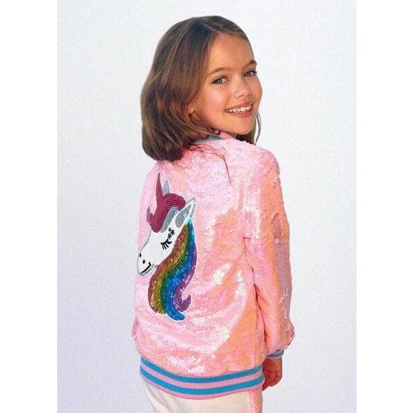 Pretty in Pink Unicorn Sequin Bomber, Pink - Jackets - 2