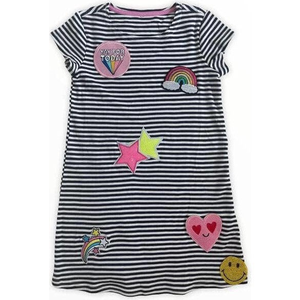 Mod Patch Stripe T-Shirt Dress, Grey - Dresses - 1