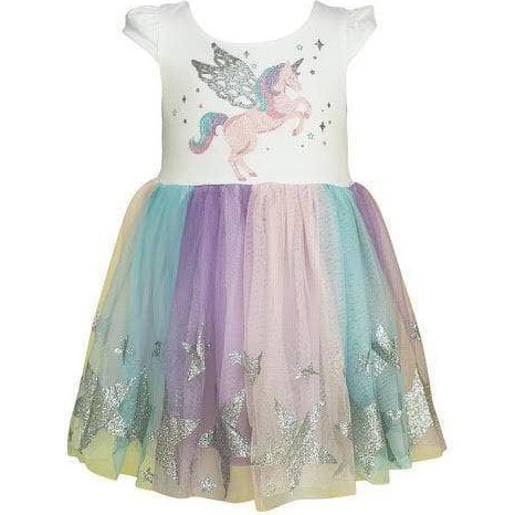 Glitter Wing Unicorn Pastel Dress, Multi