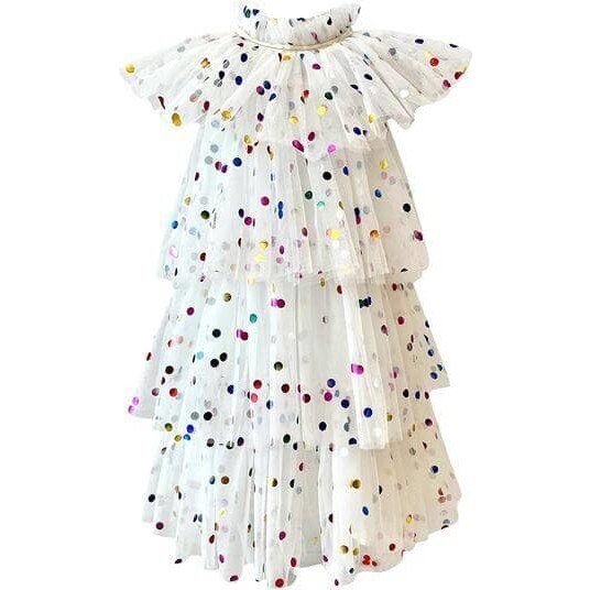 Foil Polka Dot Tulle Dress, White - Dresses - 1