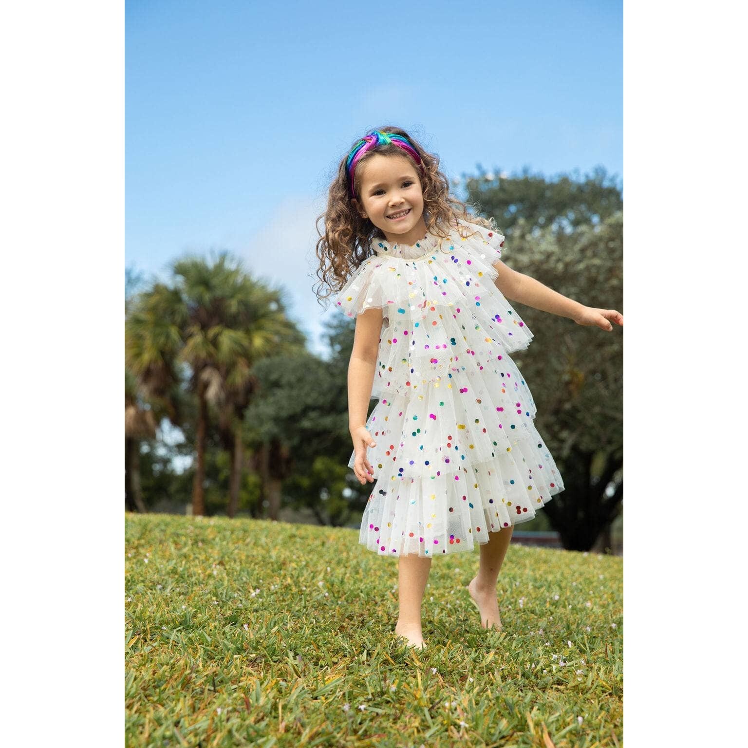 Foil Polka Dot Tulle Dress, White - Lola + The Boys Dresses