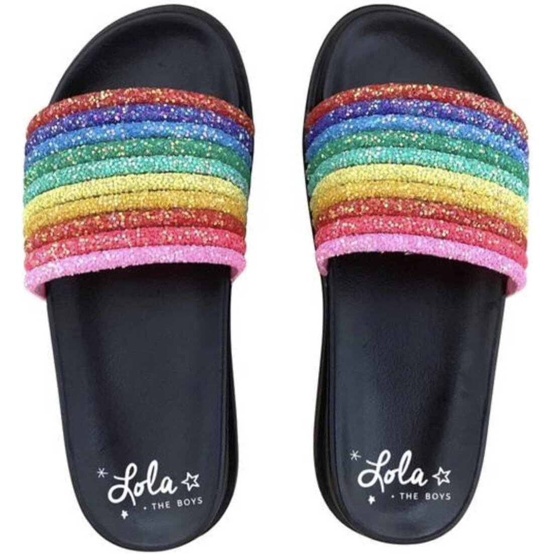 Glitter Rainbow Slides, Black - Slip Ons - 1