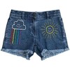 Embroidered Rainbow Denim Shorts, Blue - Shorts - 1 - thumbnail