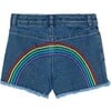 Embroidered Rainbow Denim Shorts, Blue - Shorts - 2