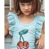 Cherry Sequin Swim Suit, Blue - Swim Trunks - 2