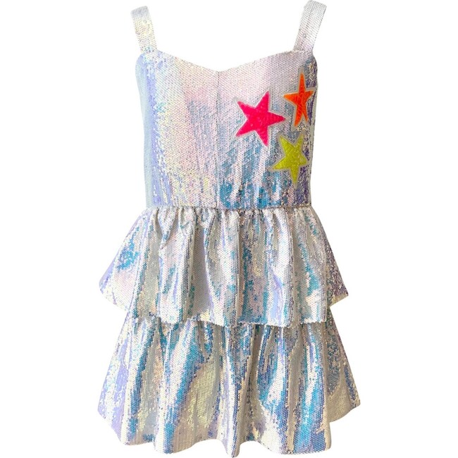Tiered Stars Sequin Dress, Silver