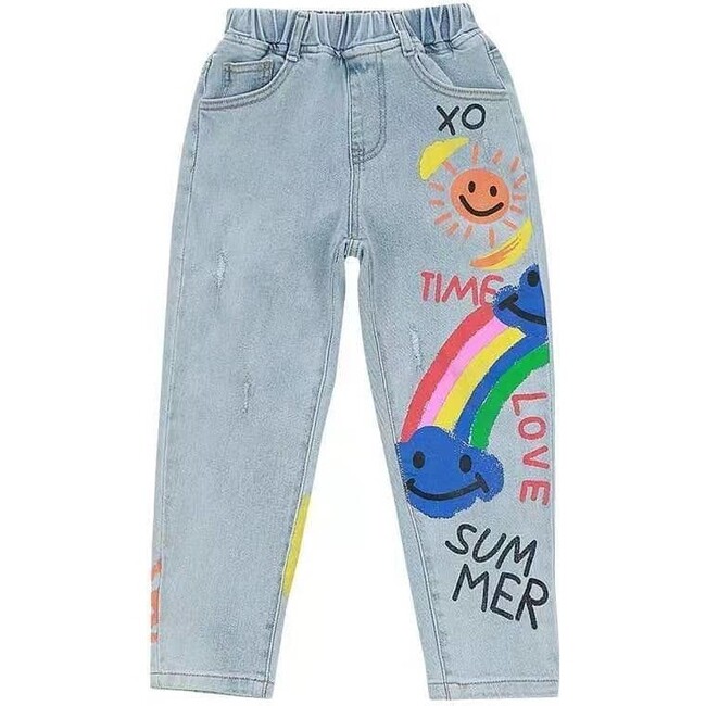 Scribble Rainbow Jeans, Blue - Jeans - 1 - zoom