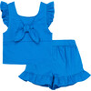 Tie Front Top & Short Set, Blue - Mixed Apparel Set - 1 - thumbnail
