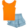 Tank & Ruffle Short Set, Orange - Blouses - 1 - thumbnail