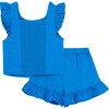 Tie Front Top & Short Set, Blue - Mixed Apparel Set - 2