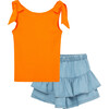 Tank & Ruffle Short Set, Orange - Blouses - 2