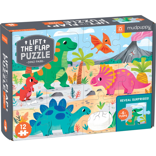 Dino Park 12 Piece Lift the Flap Puzzle - Mudpuppy Puzzles | Maisonette