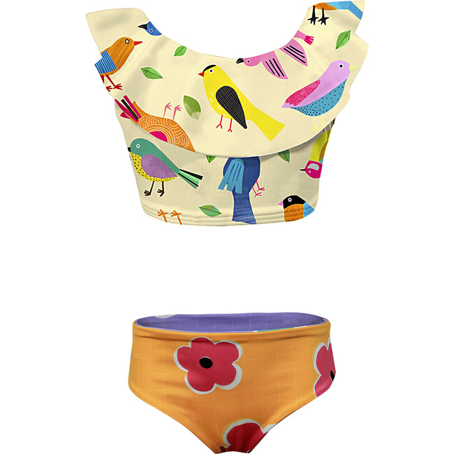 Girls Ilana Bikini, Birds Collage Yellow - Two Pieces - 2