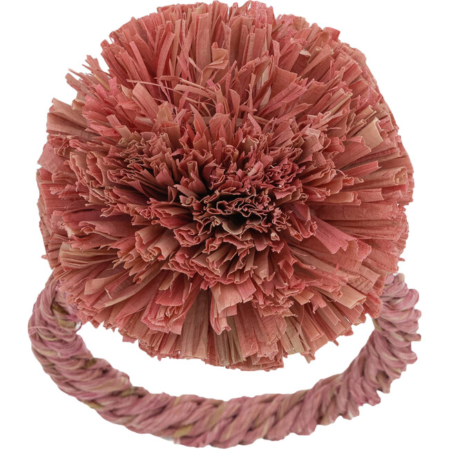 Set of 4 Straw Pompom Napkin Rings, Pink